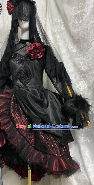 Top Halloween Fancy Ball Garment Costume Musician Girl Clothing Cosplay Young Lady Black Bubble Dress