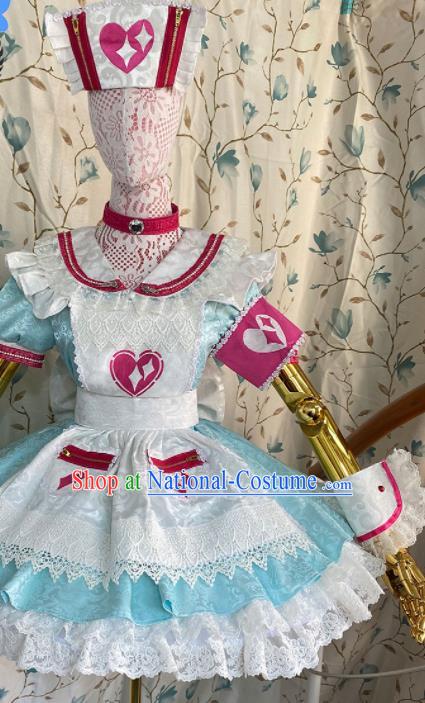 Top Cartoon Servant Lady Clothing Cosplay Angel Blue Short Dress Outfits Halloween Stage Performance Garment Costume