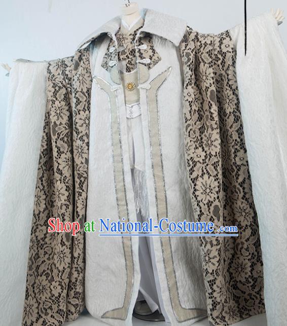 Chinese Ancient Royal Highness Grey Uniforms Traditional Puppet Show Ren Piaomiao Garment Costumes Cosplay Swordsman Clothing