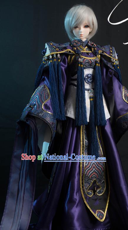 Chinese Cosplay Swordsman Clothing Ancient Chivalrous Male Purple Uniforms Traditional Puppet Show Knight King Garment Costumes