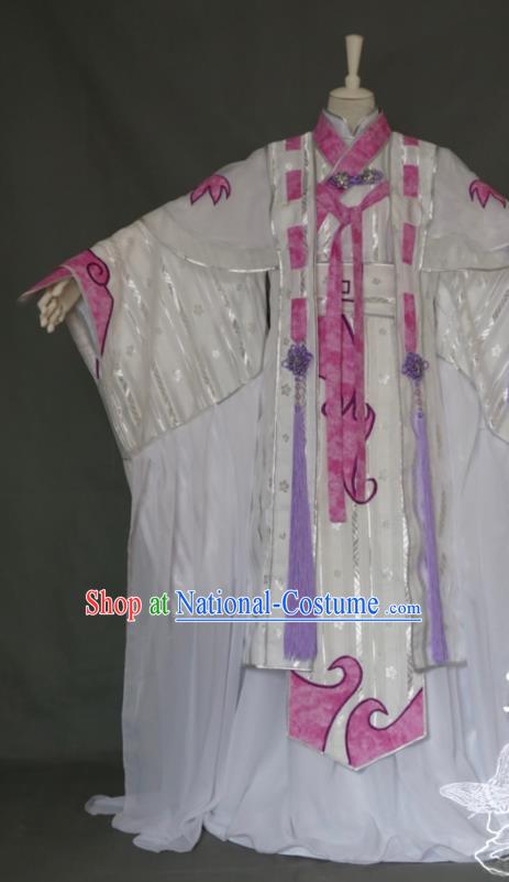 China Cosplay Swordswoman Garment Costumes Ancient Taoist Nun White Dress Outfits Traditional Puppet Show Su Huanzhen Hanfu Clothing