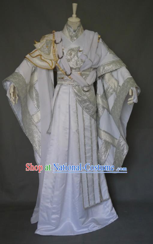 Chinese Cosplay Immortal Clothing Ancient Taoist Priest White Uniforms Traditional Puppet Show Swordsman Monk Garment Costumes