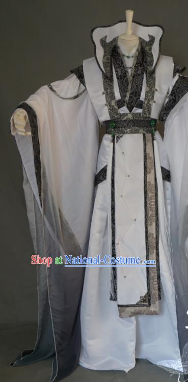 Chinese Cosplay Elderly Taoist Priest Clothing Ancient Castellan White Uniforms Traditional Puppet Show Swordsman Garment Costumes