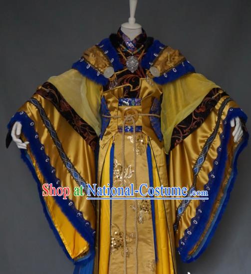 Chinese Cosplay Emperor Clothing Ancient Monarch Golden Uniforms Traditional Puppet Show Swordsman Beiming Hua Garment Costumes