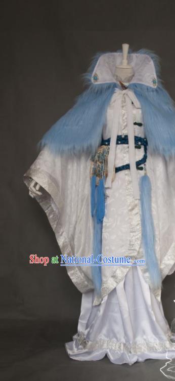 Chinese Ancient Chivalrous Expert White Uniforms Traditional Puppet Show Swordsman Garment Costumes Cosplay Noble Childe Clothing