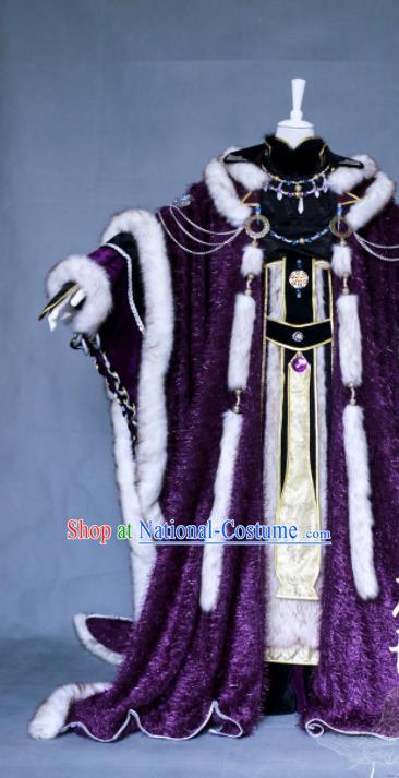 Chinese Traditional Puppet Show Knight King Garment Costumes Cosplay Chivalrous Castellan Clothing Ancient Swordsman Purple Uniforms