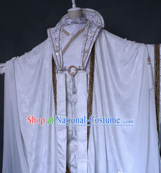 Chinese Ancient Swordsman White Uniforms Traditional Puppet Show Royal King Garment Costumes Cosplay Taoist Priest Clothing