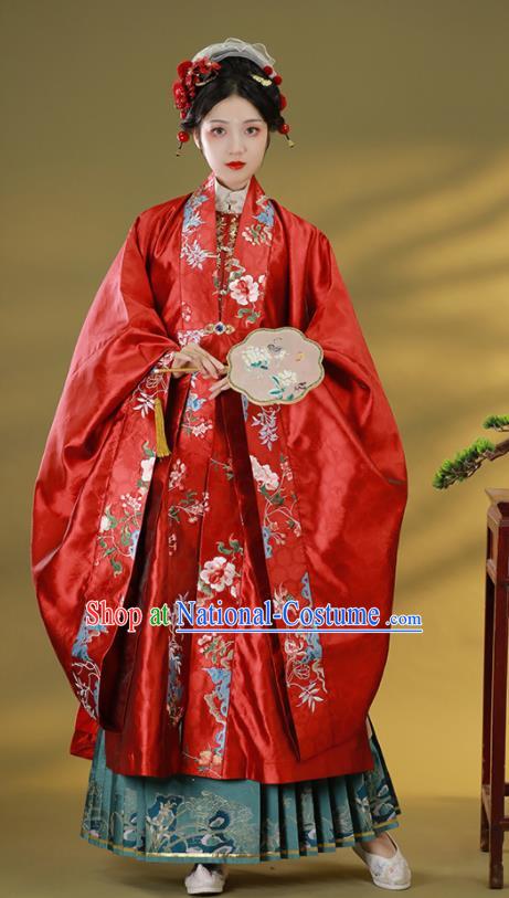 China Traditional Wedding Bride Hanfu Dress Attire Ming Dynasty Court Woman Historical Clothing Ancient Royal Countess Garment Costumes