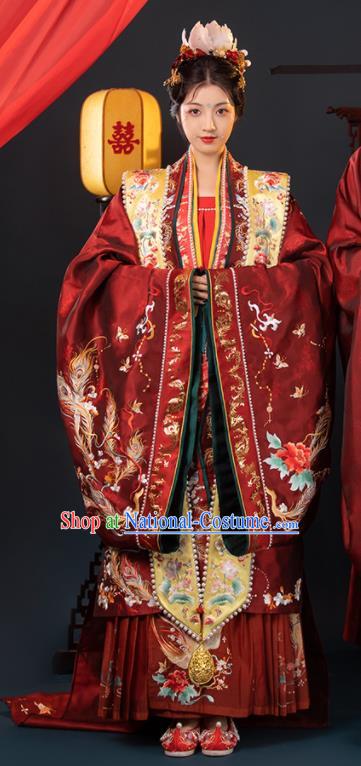 China Ancient Court Empress Garment Costumes Traditional Wedding Bride Hanfu Dress Attire Song Dynasty Palace Beauty Historical Clothing Full Set