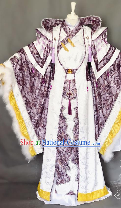 Chinese Cosplay Noble Childe Clothing Ancient Crown Prince Purple Uniforms Traditional Puppet Show Swordsman Yu Lijing Garment Costumes