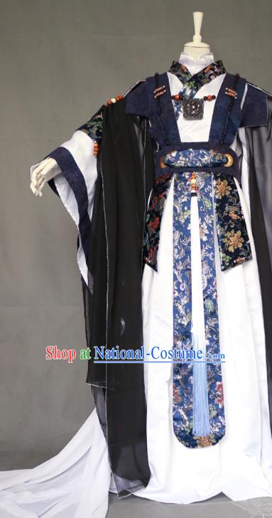 Chinese Traditional Puppet Show Swordsman Yan Hanqing Garment Costumes Cosplay Young Hero Clothing Ancient Chivalrous Expert Uniforms