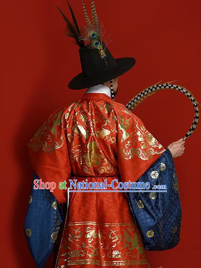 China Ming Dynasty Emperor Historical Clothing Ancient Royal Monarch Garment Costumes Traditional Hanfu Apparels Complete Set