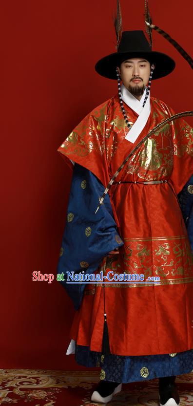 China Ming Dynasty Emperor Historical Clothing Ancient Royal Monarch Garment Costumes Traditional Hanfu Apparels Complete Set