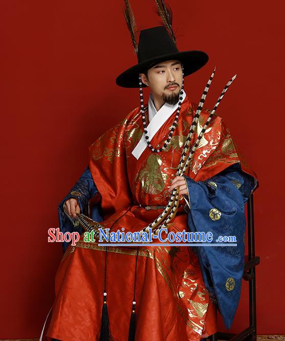 China Ming Dynasty Emperor Historical Clothing Ancient Royal Monarch Garment Costumes Traditional Hanfu Apparels Complete Set