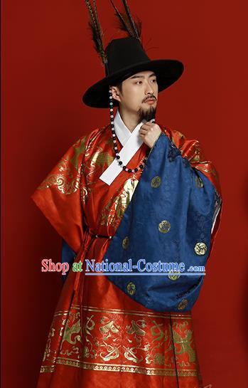 China Ming Dynasty Emperor Historical Clothing Ancient Royal Monarch Garment Costumes Traditional Hanfu Apparels Complete Set