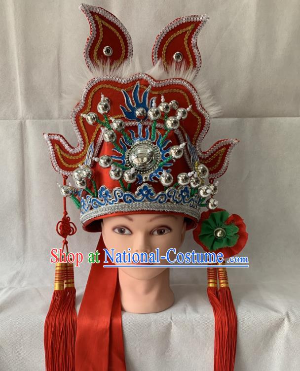 Handmade China Peking Opera Xiaosheng Hat Beijing Opera Clown Headwear Ancient Scholar Red Helmet