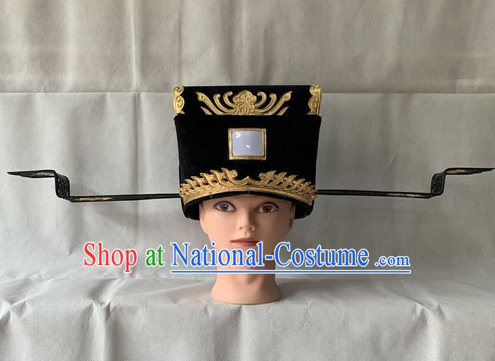 Handmade China Ancient Prime Minister Helmet Peking Opera Laosheng Black Hat Beijing Opera Bao Zheng Headwear