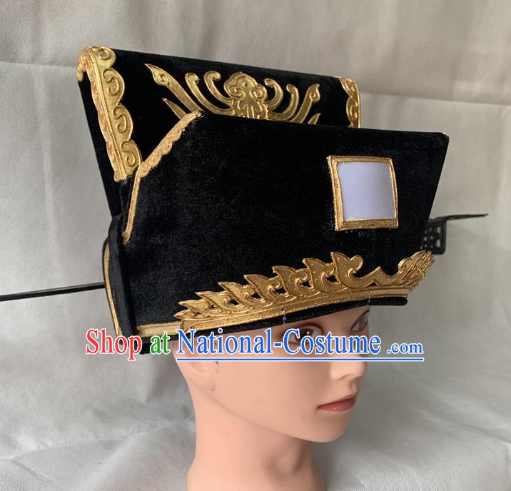 Handmade China Ancient Prime Minister Helmet Peking Opera Laosheng Black Hat Beijing Opera Bao Zheng Headwear