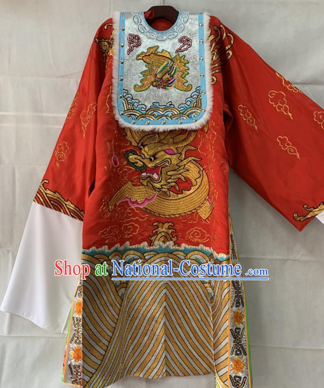 Chinese Peking Opera Xiaosheng Red Embroidered Dragon Robe Traditional Opera Number One Scholar Clothing Beijing Opera Official Garment Costumes