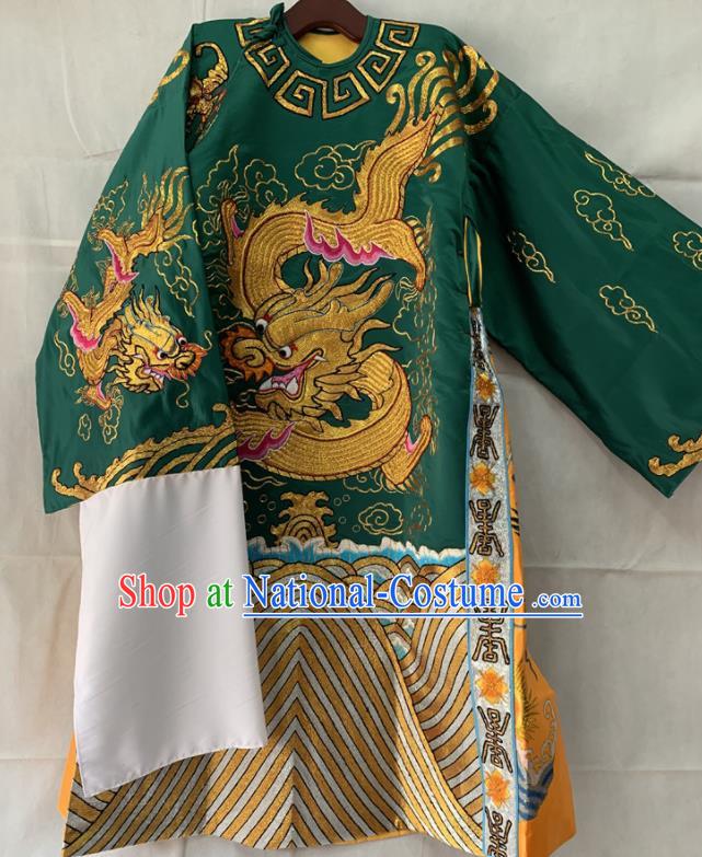 Chinese Beijing Opera Official Garment Costumes Peking Opera Prime Minister Green Embroidered Dragon Robe Traditional Opera Guan Yu Clothing