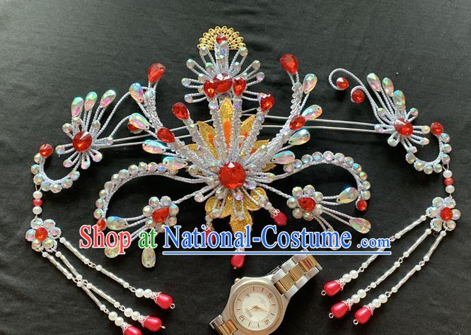 Chinese Beijing Opera Princess Argent Hair Crown and Hairpins Peking Opera Hua Tan Hair Accessories Traditional Opera Actress Headpieces