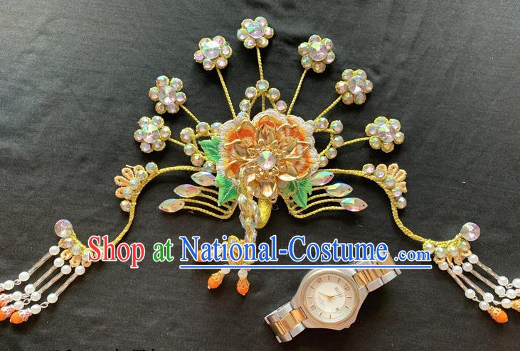 Chinese Traditional Opera Actress Headpieces Beijing Opera Princess Yellow Peony Hair Crown and Hairpins Peking Opera Diva Hair Accessories