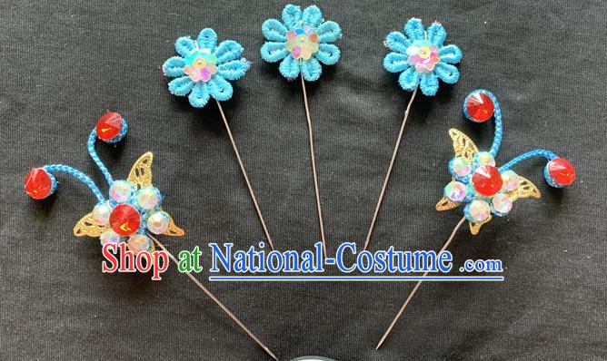 Chinese Beijing Opera Princess Blue Hairpins Peking Opera Diva Hair Accessories Traditional Opera Noble Lady Headpieces