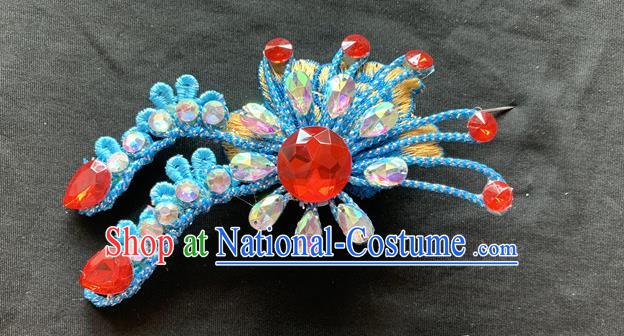 Chinese Beijing Opera Princess Blue Hairpins Peking Opera Diva Hair Accessories Traditional Opera Noble Lady Headpieces