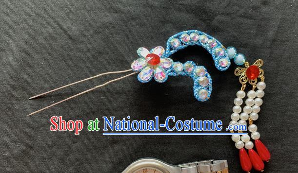 Chinese Beijing Opera Princess Blue Hairpins Peking Opera Diva Hair Accessories Traditional Opera Noble Lady Headpieces