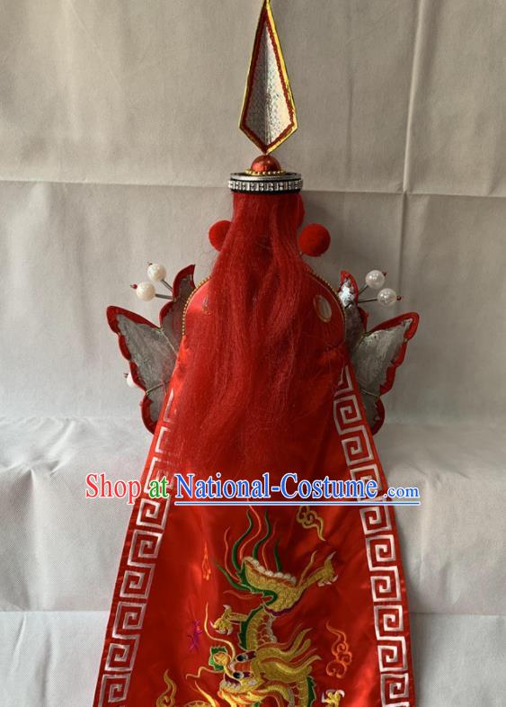 Handmade China Beijing Opera Warrior Headwear Ancient General Red Helmet Headdress Peking Opera Wusheng Hat