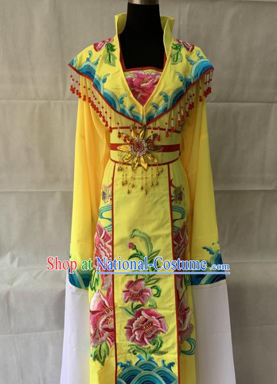 China Ancient Imperial Concubine Embroidered Clothing Beijing Opera Hua Tan Yellow Dress Outfits Traditional Opera Court Beauty Garment Costumes