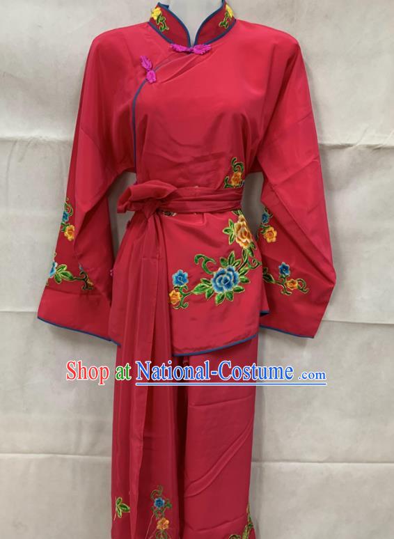 China Traditional Opera Servant Girl Garment Costumes Ancient Maid Lady Clothing Beijing Opera Xiaodan Red Dress Outfits