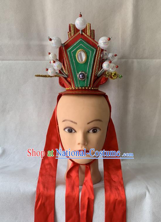 Handmade China Peking Opera Xiaosheng Red Hair Crown Beijing Opera Noble Childe Headwear Ancient Prince Hair Accessories