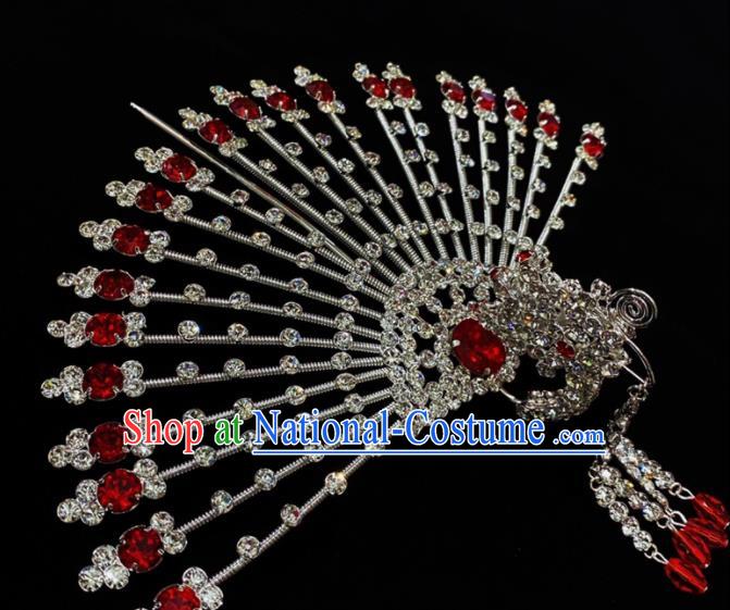 Chinese Peking Opera Empress Crystal Hair Crown Traditional Opera Diva Phoenix Hairpin Shanxi Opera Actress Hair Accessories