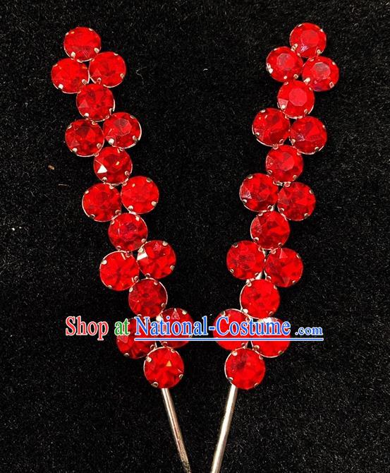 Chinese Traditional Opera Actress Red Hairpin Shanxi Opera Diva Hair Accessories Peking Opera Hua Tan Crystal Hair Stick