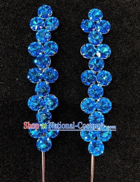 Chinese Peking Opera Hua Tan Crystal Hair Stick Traditional Opera Actress Blue Hairpin Shanxi Opera Diva Hair Accessories