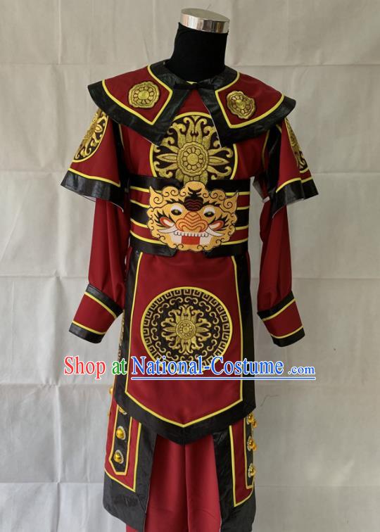 Chinese Traditional Opera General Clothing Beijing Opera Wusheng Garment Costumes Peking Opera Swordsman Wine Red Robe Uniforms