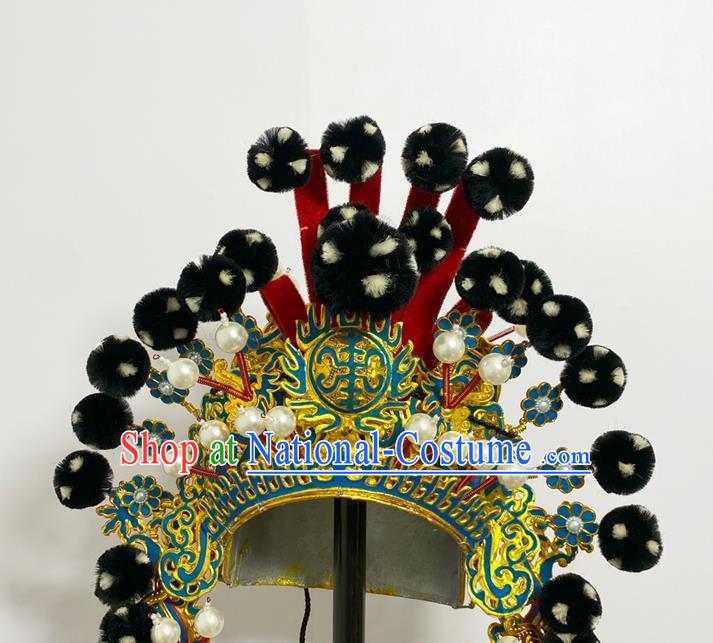 Handmade China Beijing Opera Wusheng Helmet Headwear Ancient General Hair Accessories Peking Opera Soldier Black Venonat Hat