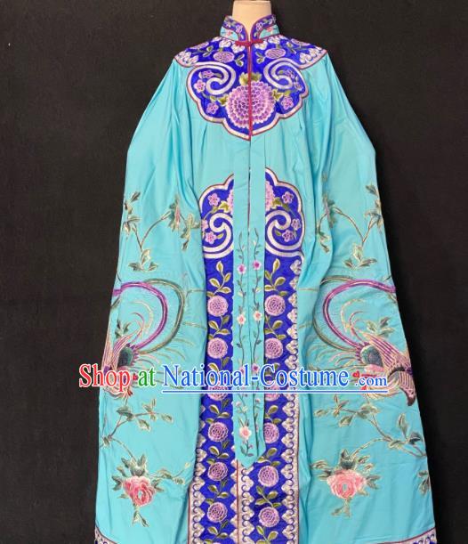 China Traditional Opera Imperial Concubine Garment Costume Ancient Princess Embroidered Mantle Clothing Beijing Opera Hua Tan Blue Cloak