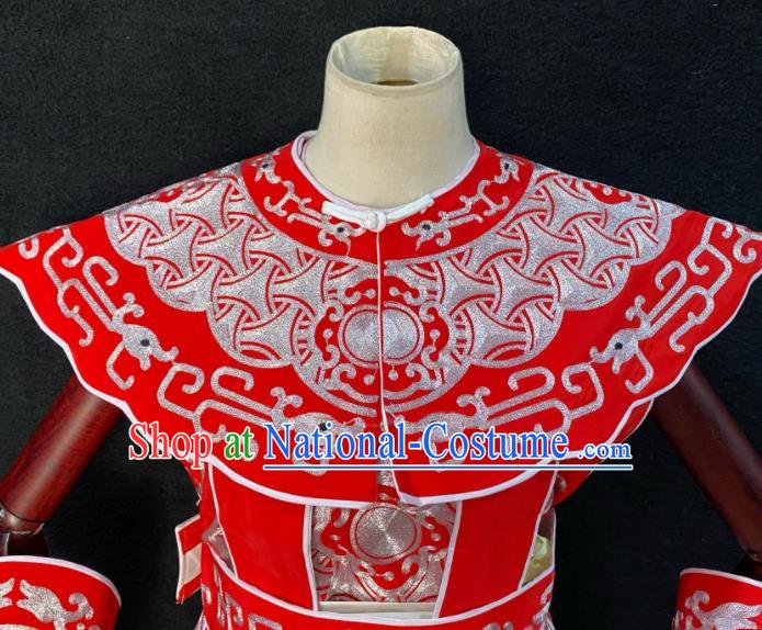 Chinese Traditional Opera Soldier Clothing Beijing Opera Wusheng Garment Costumes Peking Opera Swordsman Red Armor Uniforms