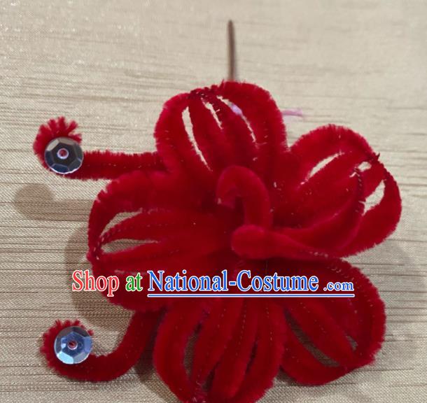 Chinese Beijing Opera Hua Tan Hair Accessories Peking Opera Imperial Concubine Hair Stick Traditional Opera Empress Red Velvet Plum Blossom Hairpin