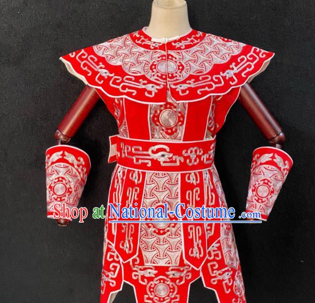 Chinese Traditional Opera Soldier Clothing Beijing Opera Wusheng Garment Costumes Peking Opera Swordsman Red Armor Uniforms