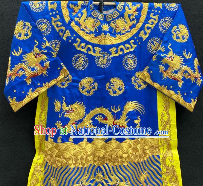 Chinese Traditional Opera Prime Minister Clothing Beijing Opera Official Garment Costume Peking Opera Xiaosheng Embroidered Royalblue Robe