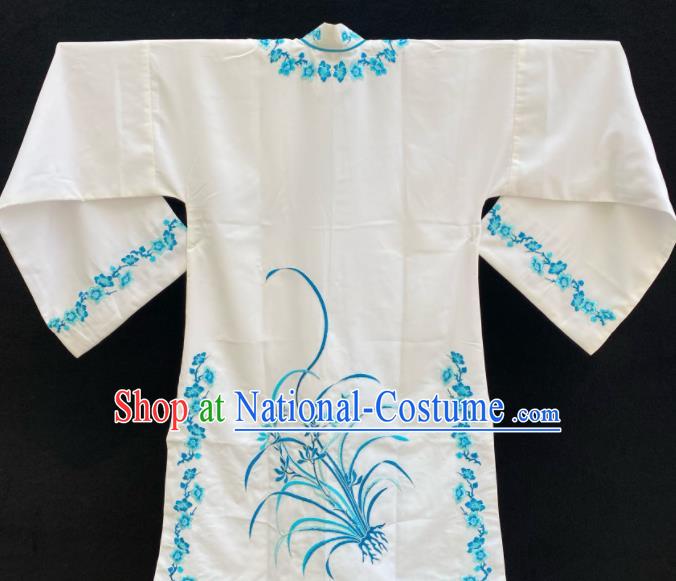 China Beijing Opera Hua Tan Embroidered Orchids White Dress Traditional Opera Young Lady Garment Costume Ancient Princess Clothing