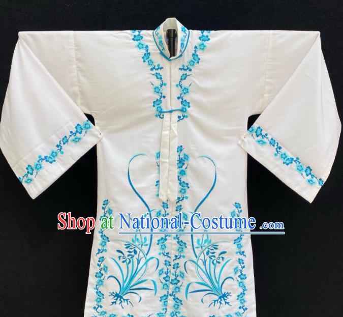 China Beijing Opera Hua Tan Embroidered Orchids White Dress Traditional Opera Young Lady Garment Costume Ancient Princess Clothing