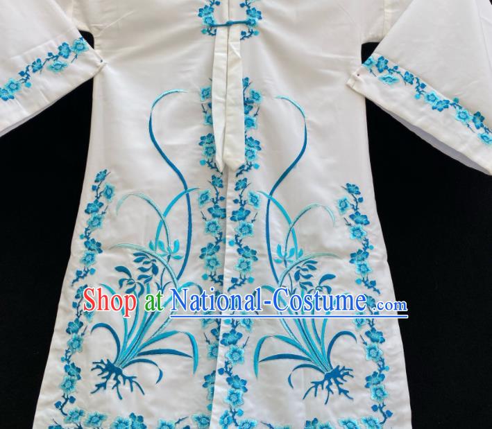 China Beijing Opera Hua Tan Embroidered Orchids White Dress Traditional Opera Young Lady Garment Costume Ancient Princess Clothing