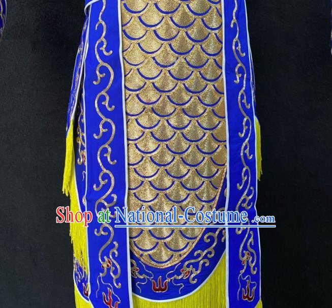 Chinese Beijing Opera Wusheng Garment Costumes Peking Opera Swordsman Royalblue Armor Uniforms Traditional Opera Soldier Clothing