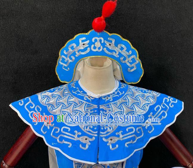 Chinese Traditional Opera Soldier Clothing Beijing Opera Wusheng Garment Costumes Peking Opera Swordsman Blue Armor Uniforms