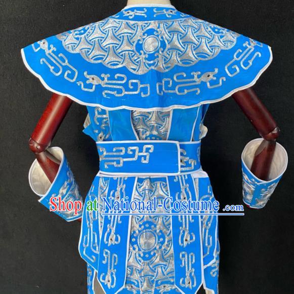 Chinese Traditional Opera Soldier Clothing Beijing Opera Wusheng Garment Costumes Peking Opera Swordsman Blue Armor Uniforms