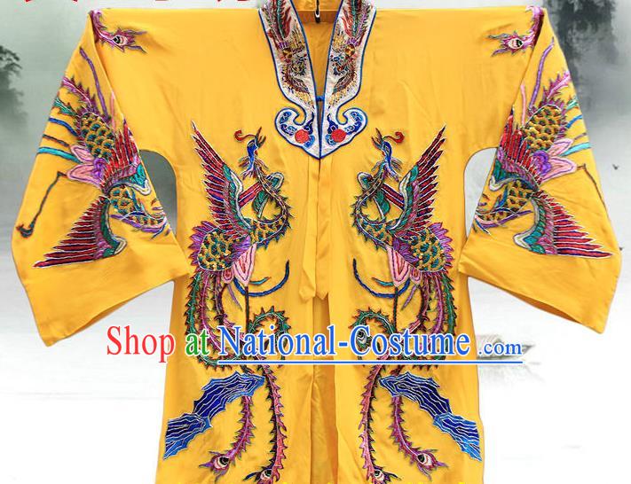 China Traditional Opera Imperial Concubine Garment Costume Ancient Palace Beauty Mantle Clothing Beijing Opera Hua Tan Embroidered Phoenix Yellow Cape